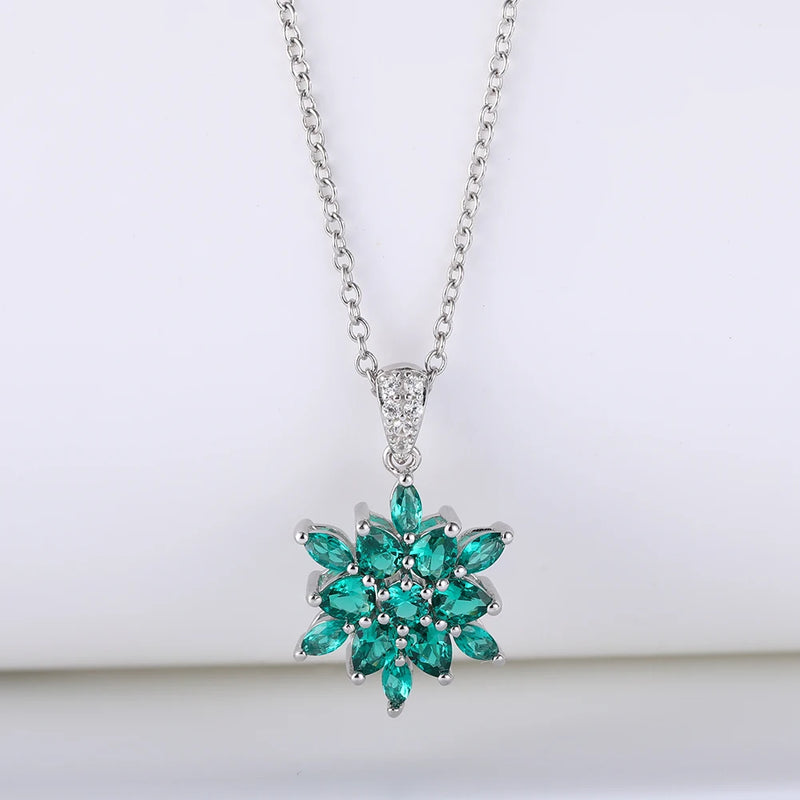 925 Sterling Silver Green Nano Crystal Pendant Necklace for Women