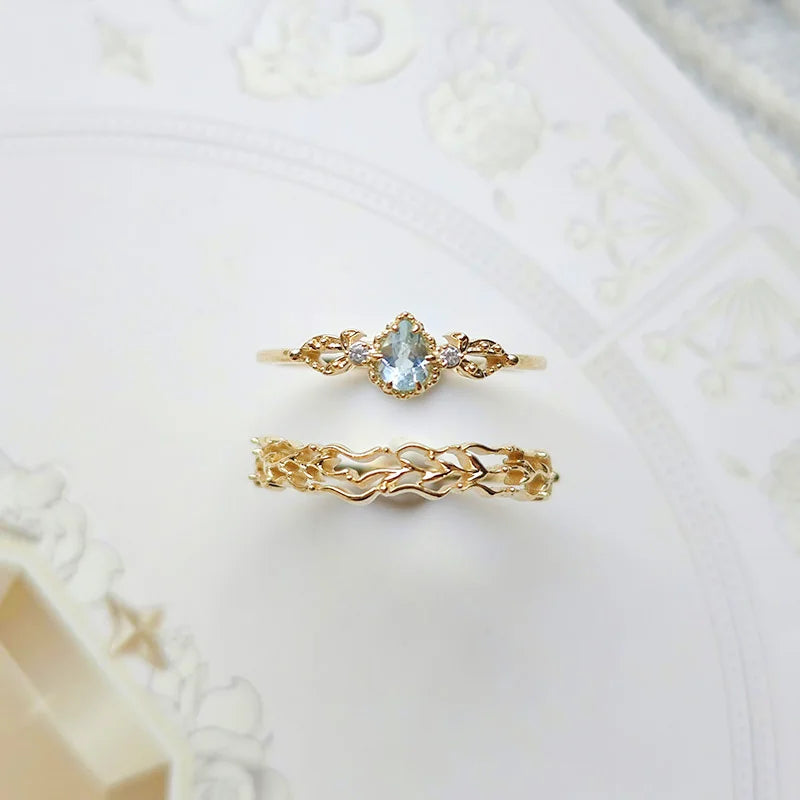 925 Sterling Silver Gold Plated Aquamarine Ring for Women