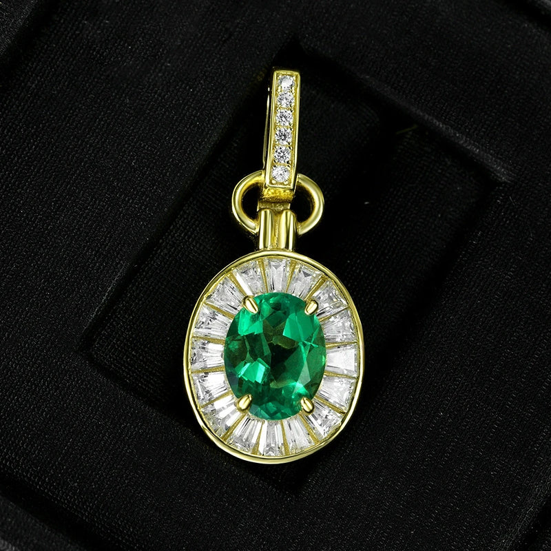 18K Gold Plated Sterling Silver Oval Emerald Pendant Necklace for Women