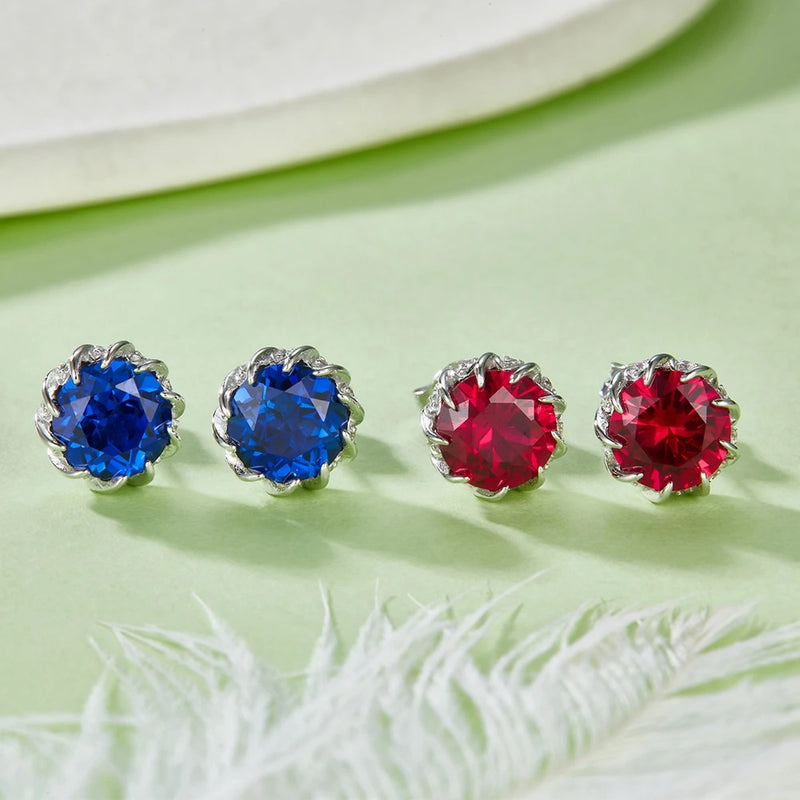 Sterling Silver 2.40 CT Sapphire, Ruby, and Diamond Ear Studs for Women