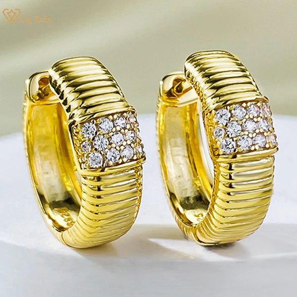 Wong Rain Vintage 18K Gold Plated 925 Sterling Silver Sparkling Lab Sapphire Gemstone Hoop Earrings for Women Jewelry Wholesale