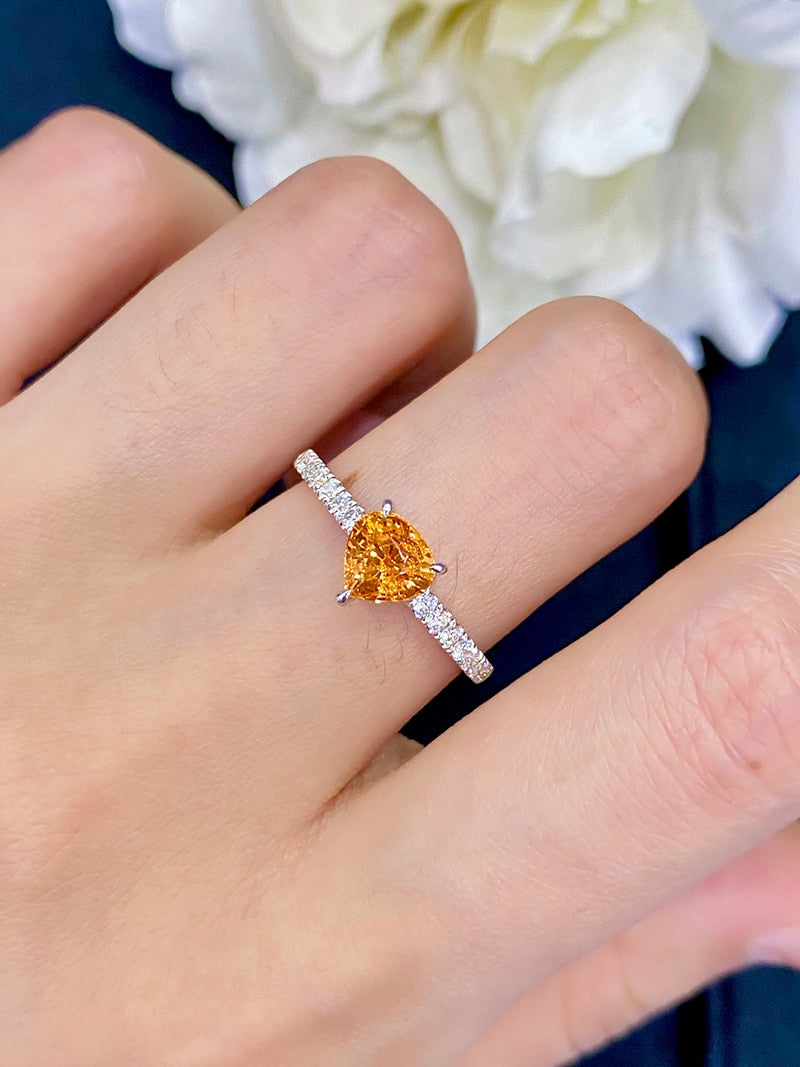 18K White Gold Fanta Garnet Heart Ring for Women
