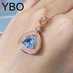 Rose Gold Plated Sterling Silver Triangle Topaz Pendant Necklace for Women