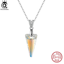 Sterling Silver Cone Pendants Necklace with Austrian Crystal for Women