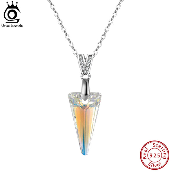 Sterling Silver Cone Pendants Necklace with Austrian Crystal for Women