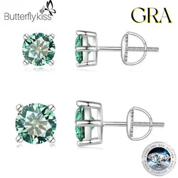 Sterling Silver 0.5-2CTW Moissanite Screw Stud Earrings For Women