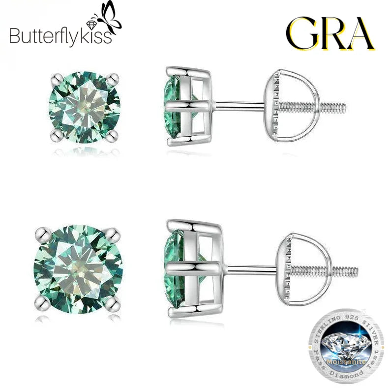 Sterling Silver 0.5-2CTW Moissanite Screw Stud Earrings For Women