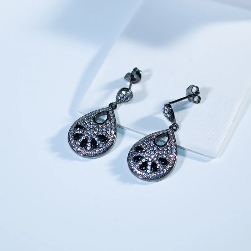 Sterling Silver Black Zircon Dangle Earrings for Women