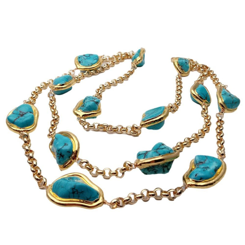 Gold Plated Turquoise Freeform Chain Necklace