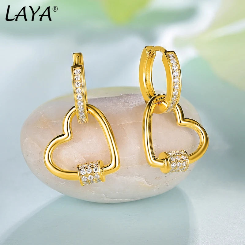 925 Sterling Silver Love Heart Shape Zircon Huggie Earrings for Women