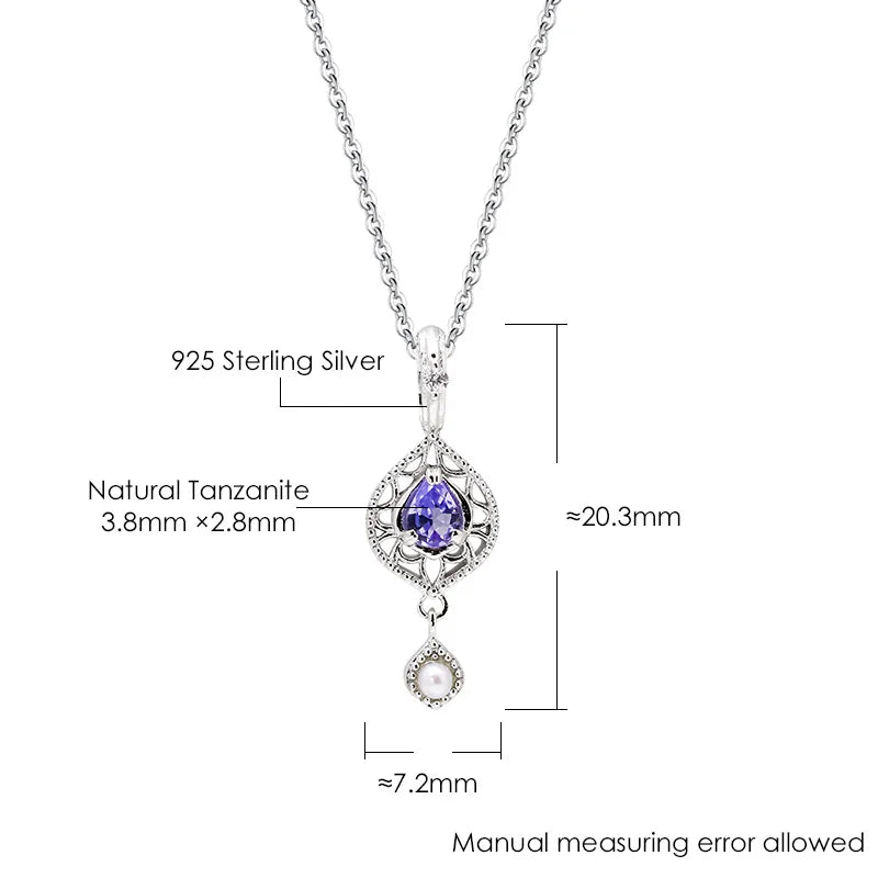 925 Sterling Silver Tanzanite Water Drop Pendant Necklace for Women