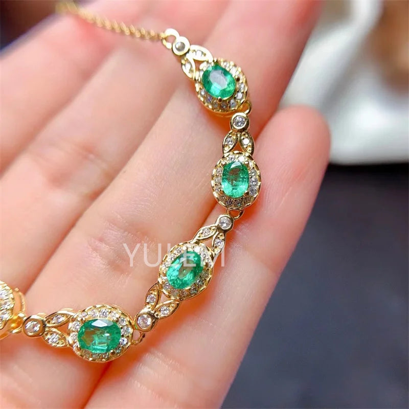 925 Sterling Silver Emerald Bracelet for Women