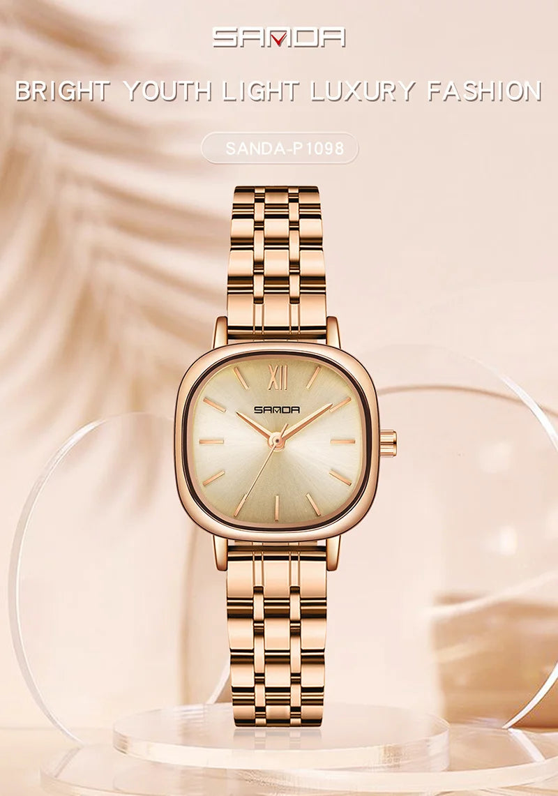 Stainless Steel Leather Mesh Quartz Watch for Women