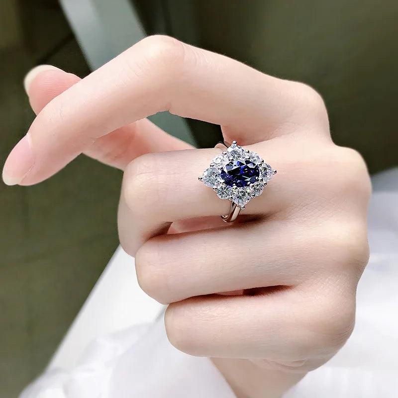 925 Sterling Silver Sapphire Ring with Tanzanite for Women