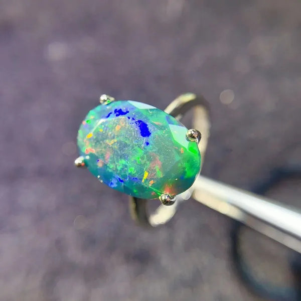 925 Sterling Silver Black Opal Ring for Women