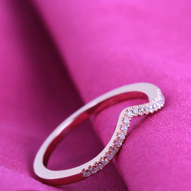 14K Rose Gold Curved Wedding Band with Natural Diamond for Women