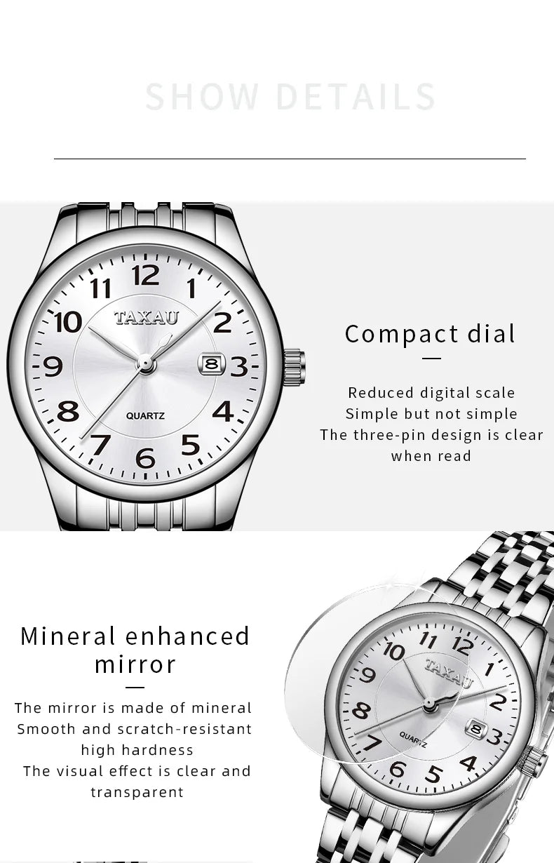 Stainless Steel Quartz Watch with Waterproof Feature for Women