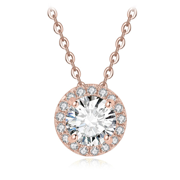 Yellow Gold Plated Sterling Silver Moissanite Halo Pendant Necklace for Woman