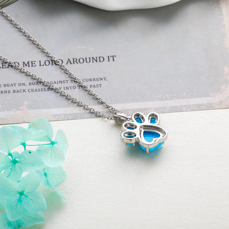 925 Sterling Silver Paw Pendant with 2.2ct Turquoise Gem for Women