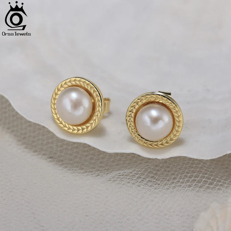 925 Sterling Silver Round Pearl Earrings for Women