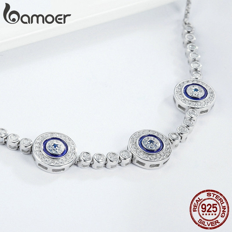 925 Sterling Silver Blue Evil Eye & Cubic Zirconia Tennis Bracelet for Women