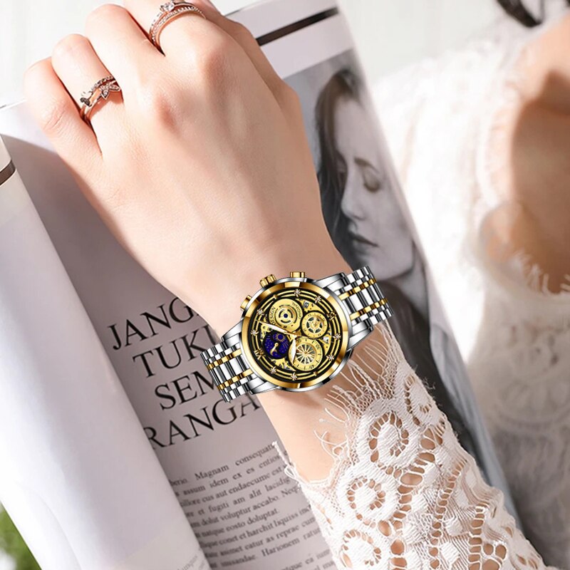 Rose Gold Stainless Steel Waterproof Wristwatch for Women