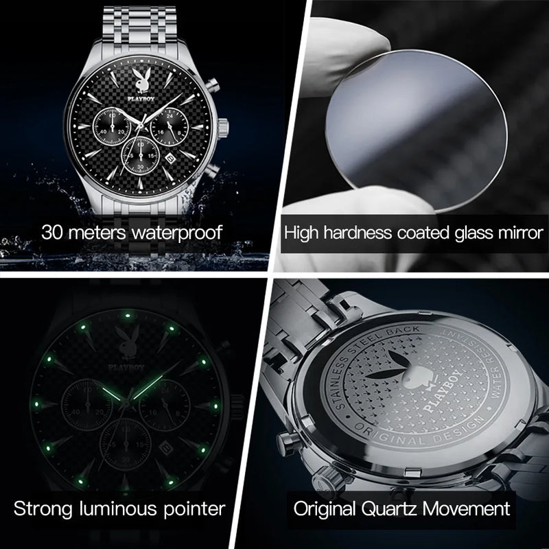 Stainless steel multifunctional quartz watch for men