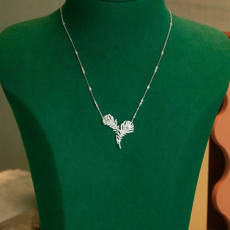 White Gold 18K Diamond 0.50ctw Feather Pendant for Women