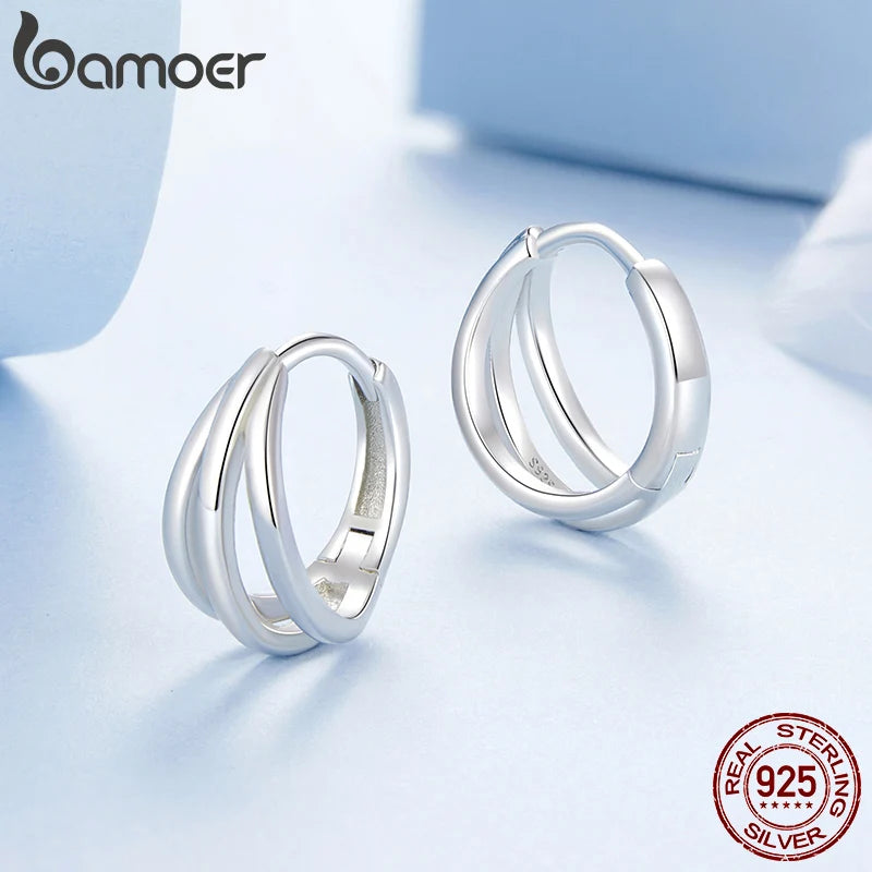 925 Sterling Silver Triple Huggie Hoop Earrings, White Gold Plated, Small, Hypoallergenic.