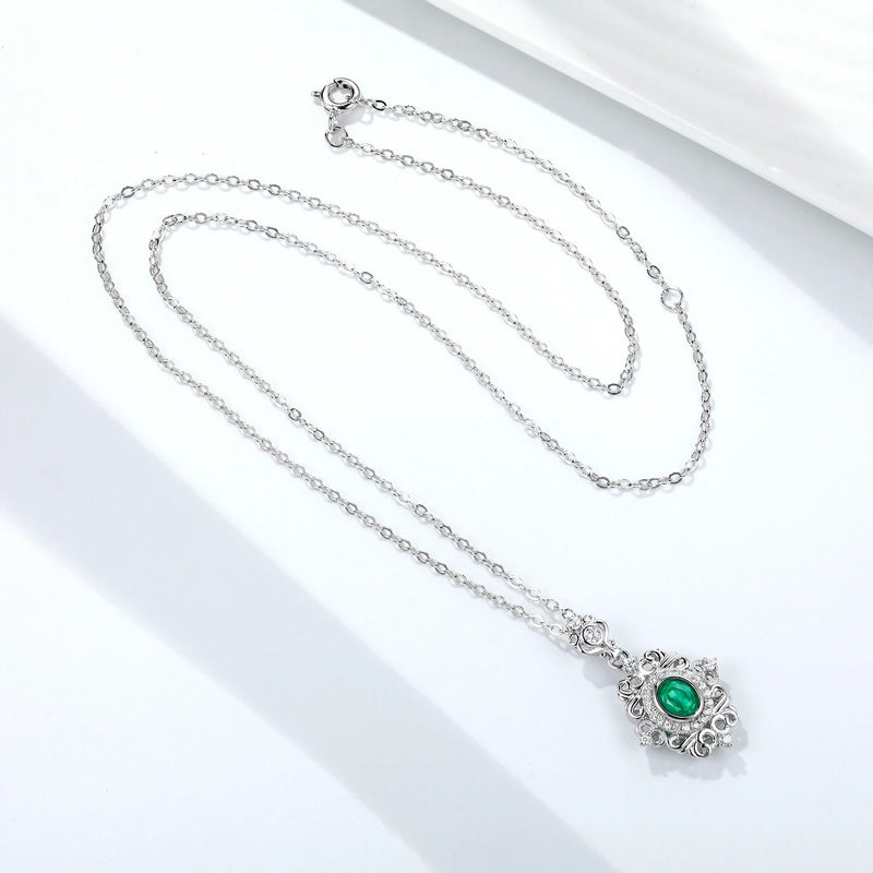 925 Sterling Silver Natural Emerald Pendant Necklace for Women