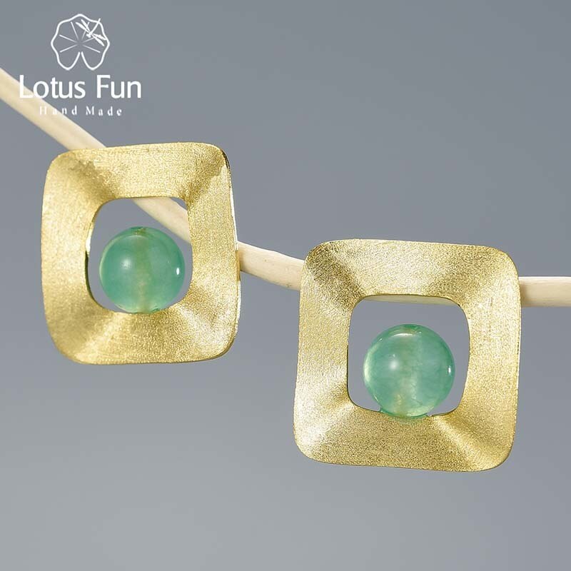 925 Sterling Silver Lotus Fun Natural Stone Stud Earrings for Women