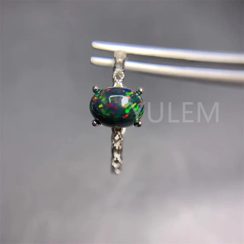 Solid 925 Silver Black Opal Ring, 6mm*8mm, for Women