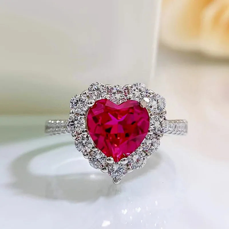 925 Sterling Silver Heart-Shaped Diamond Ring for Women