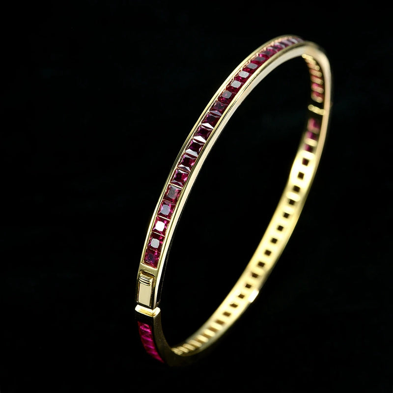 18K Gold Plated Sterling Silver Ruby Bangle for Women