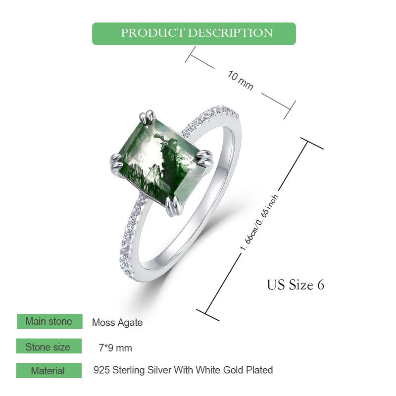 Sterling Silver Moss Agate Gemstone Ring for Women