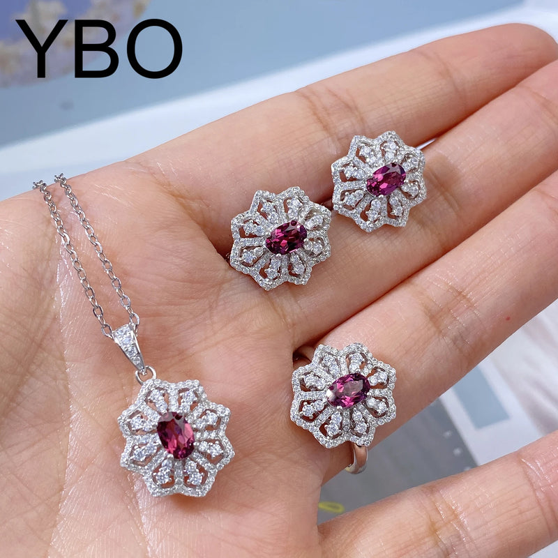 925 Sterling Silver Pyrope Gemstone Jewelry Set For Women