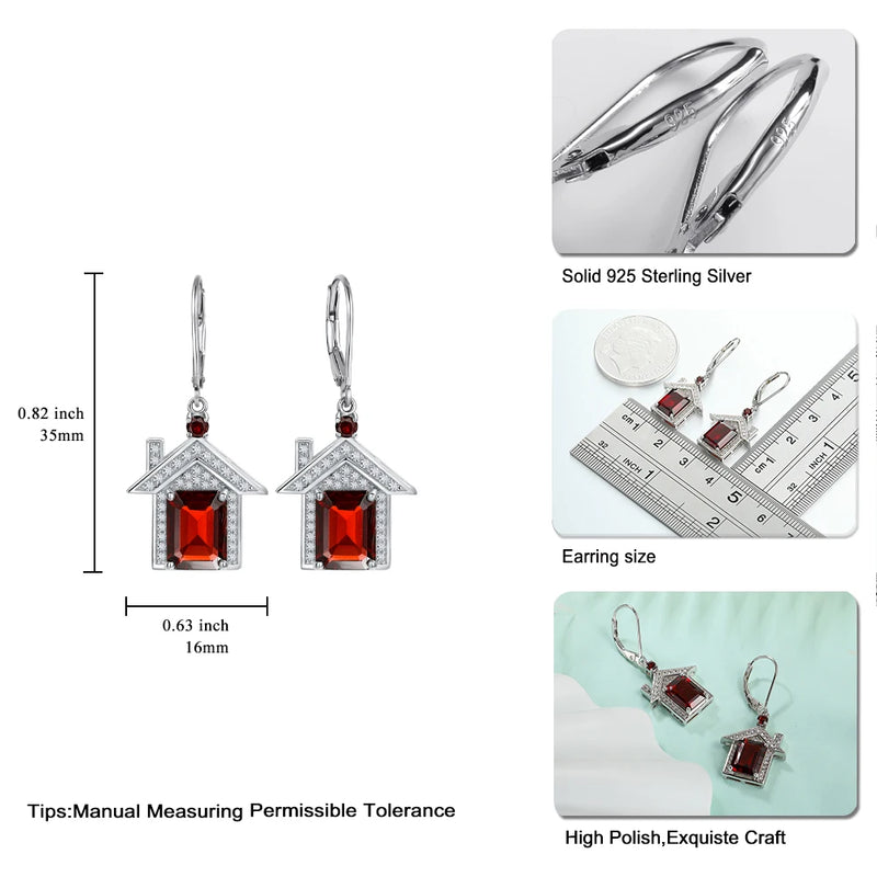 Rhodium Plated Natural Garnet Drop Earrings for Women