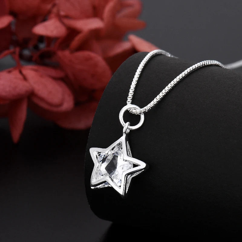 Sterling Silver Crystal Star Necklace Earring Bracelet Set for Women