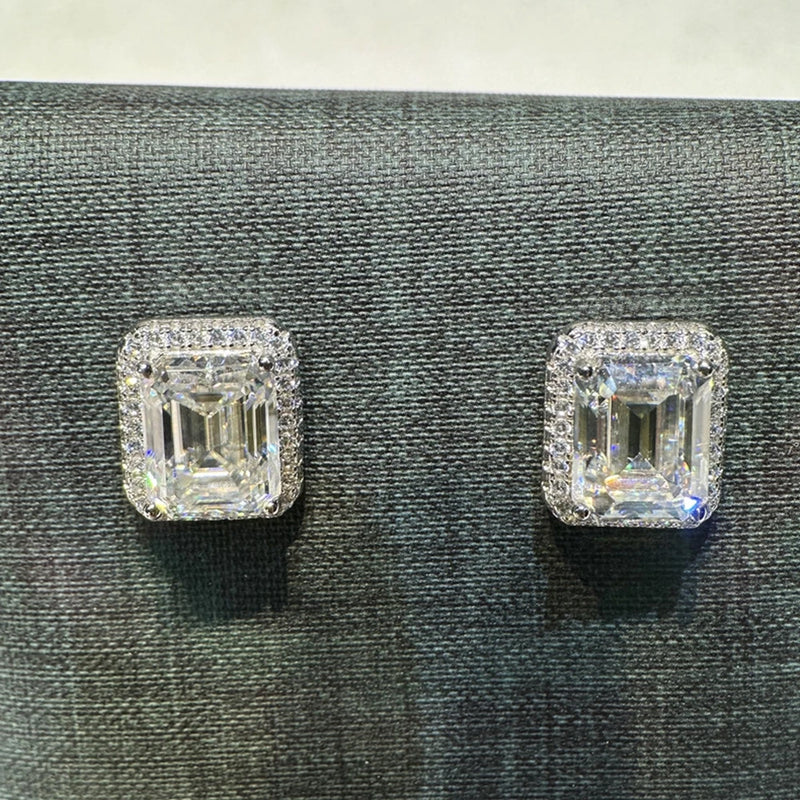 Sterling Silver 2-3CT Emerald Cut Moissanite Earrings For Women