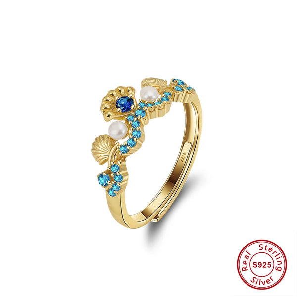 S925 Silver Zirconia Open Ring with Colorful CZ and Pearl