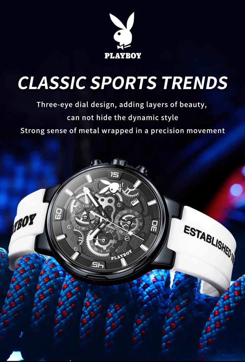 Stainless Steel Silicone Strap Quartz Sports Watch for Men