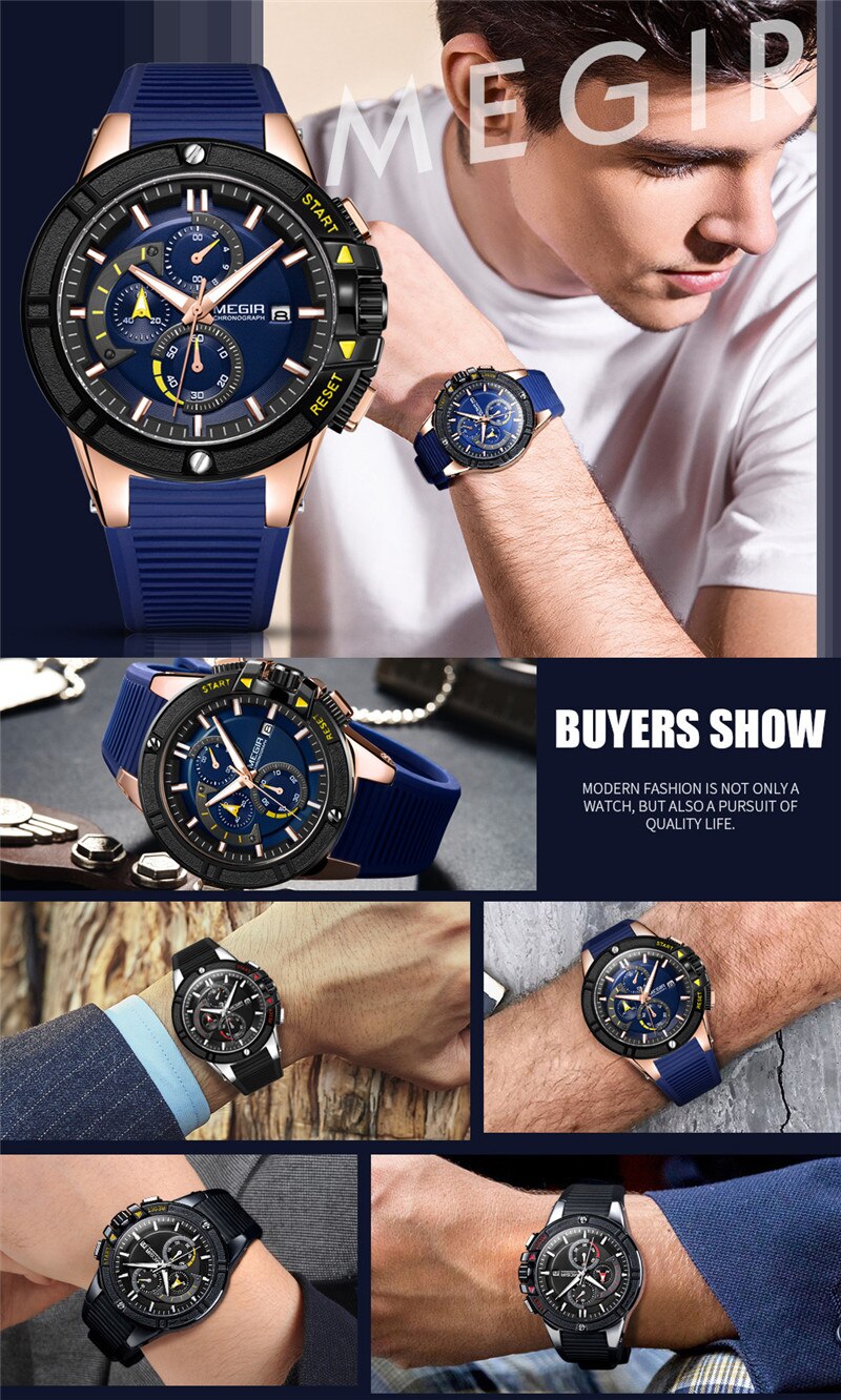 Stainless Steel Rubber Chronograph Watch for Men