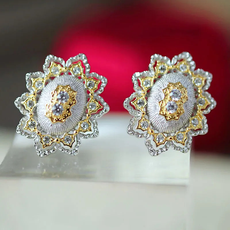 Sterling Silver Gold Plated Snowflake Earrings for Women