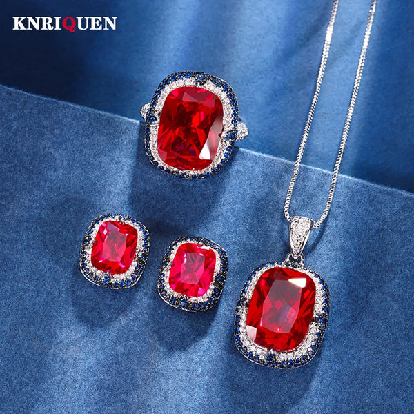 Sterling Silver Ruby Jewelry Set for Women