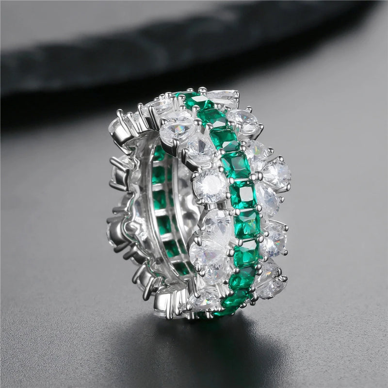 Sterling Silver Emerald High Carbon Diamond Gemstone Ring for Women