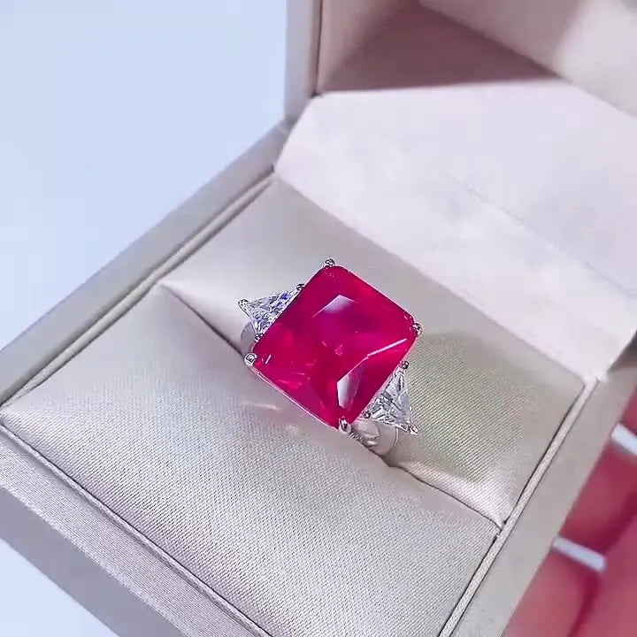 S925 Silver 5A Zircon Inlaid Ruby & Emerald Ring for Ladies