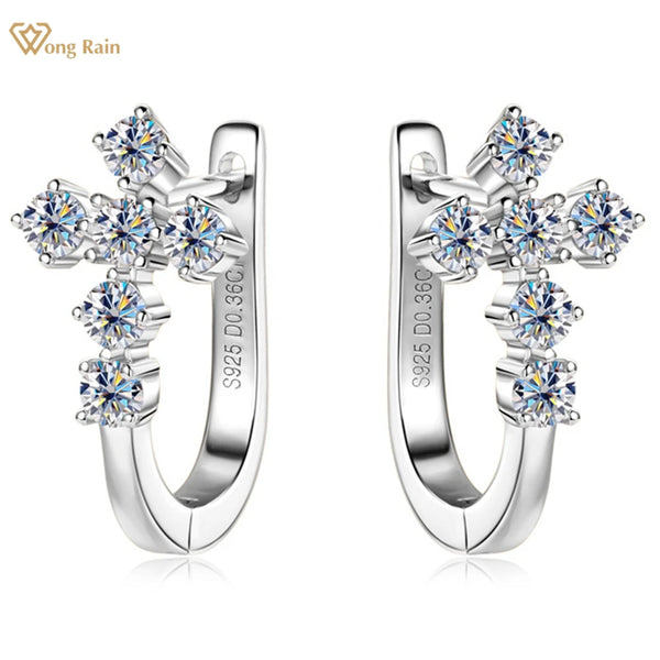 925 Sterling Silver & 18K Gold Plated VVS1 3EX D Color Moissanite Cross Hoop Earrings for Women