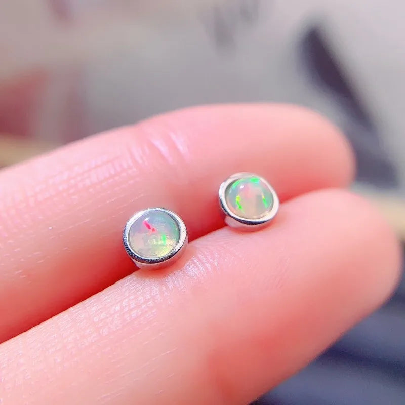 Silver 4mm Round Opal Stud Earrings for Women