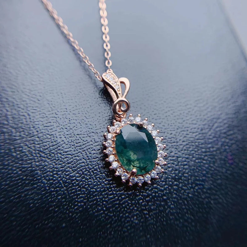 925 Sterling Silver Gold Plated Moss Agate Pendant for Women