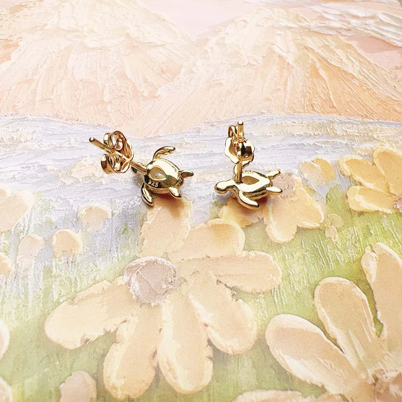 925 Sterling Silver Golden Turtle Ear Studs for Women